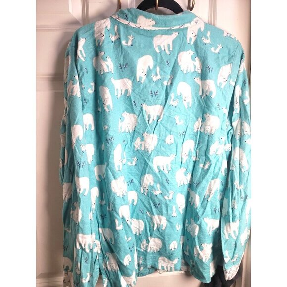 Munki Munki Fleece Pajama Set Polar Bear Print Turquoise Long Sleeve Top & Pants - Picture 4 of 16